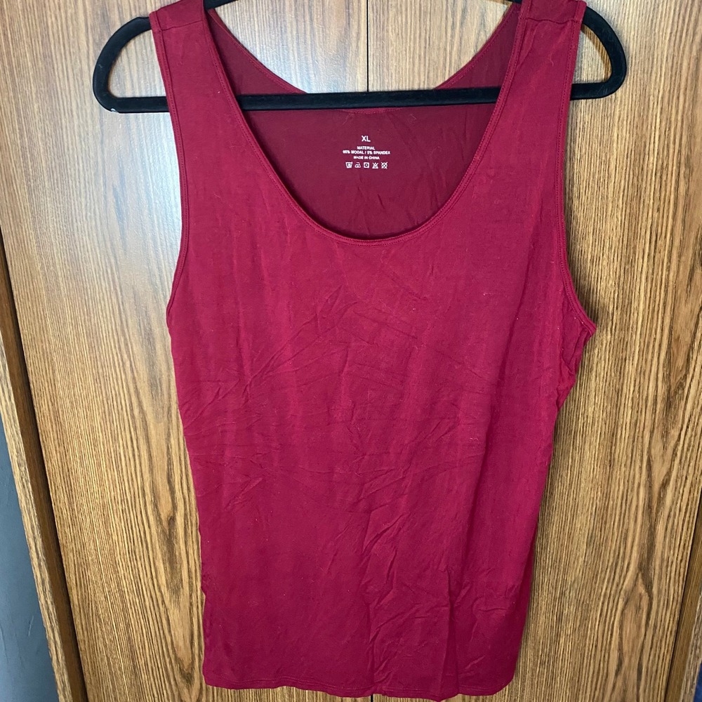 Tank Top Womens XL Red Burgundy Modal Blend Stretch Scoop Neck Sleeveless